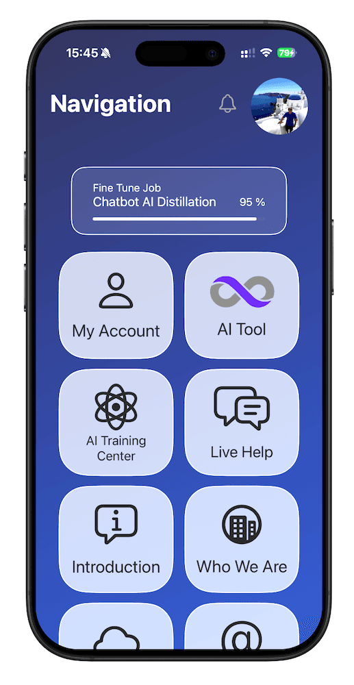 Image of Phone with Home Screen of Partner AI App displayed
